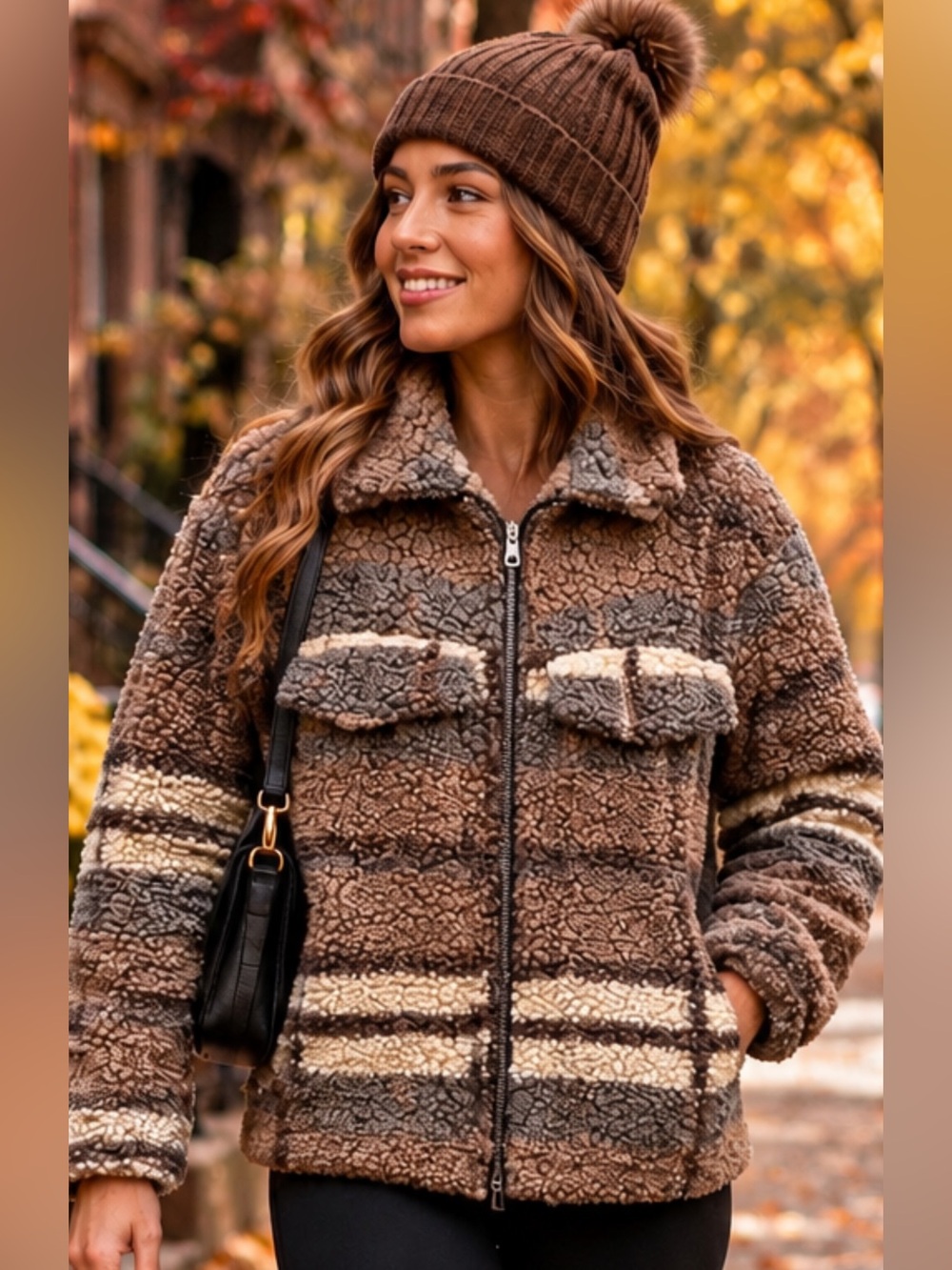 TATTOO Outerwear Brown Plaid Teddy Sherpa Zip Jacket Size Small fits Medium